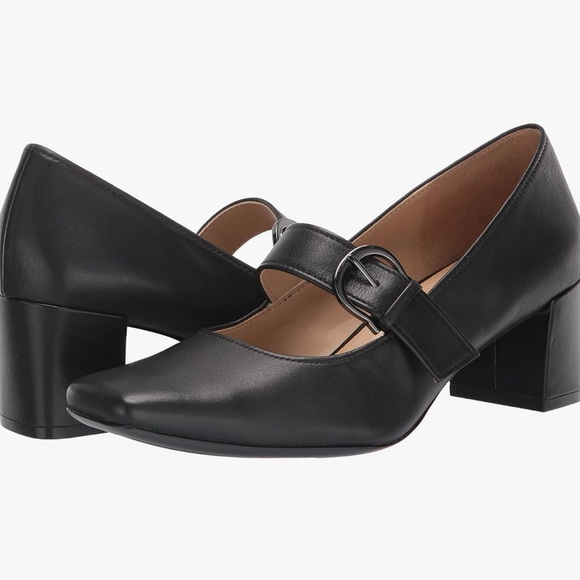Naturalizer Black Leather Karissa Mary Jane Buckle Block Heel Pump Classic NEW - Picture 1 of 14